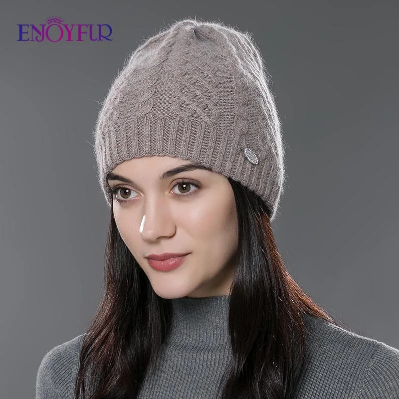 BeanieSkull Caps ENJOYFUR Women Autumn Winter Hats Elastic Knitted Wool Cotton Gorro Solid Multicolors Beanies Cap Highend Cute Casual 231109