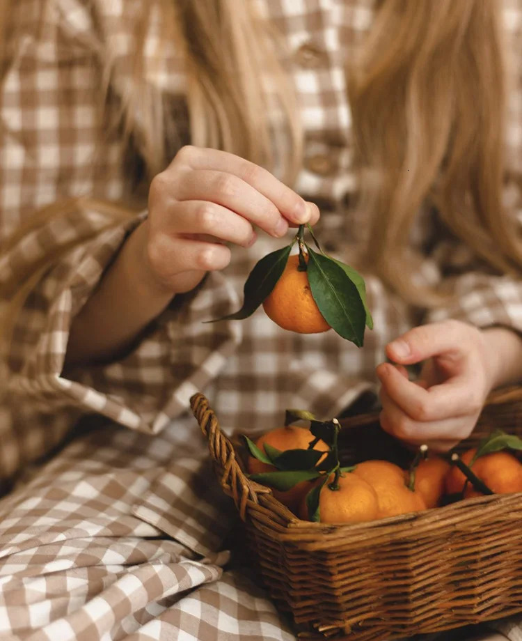 Pajamas Cute Kid Girl's Turndown Collar Brown Plaid Pajama Sets.Vintage Toddler Kid's Pyjamas Set Sleep Loungewear.Children's Clothing 