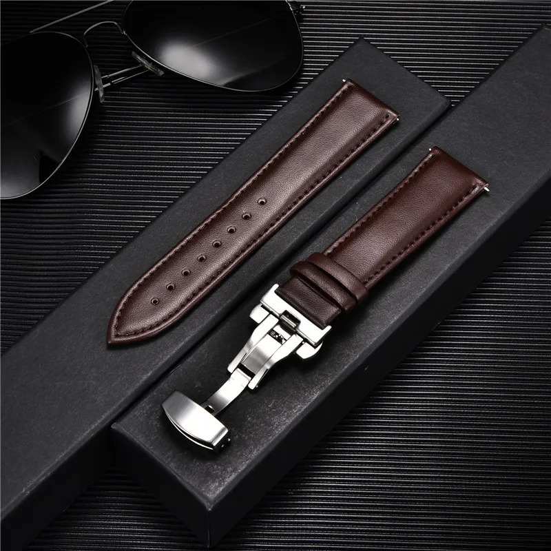 Watch Bands Smooth Genuine Calfskin Leather Watchband 18mm 20mm 22mm 24mm Straps with Solid Automatic Butterfly Buckle Business Watch Band 231109