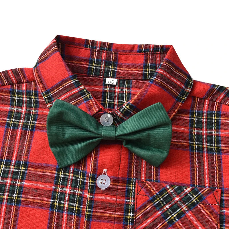 Clothing Sets Boys' Set Children's Christmas Gentlemen Dress Long Sleeve Plaid Shirt Autumn Winter Green Strap Pants Kid Boutique Outfits 23