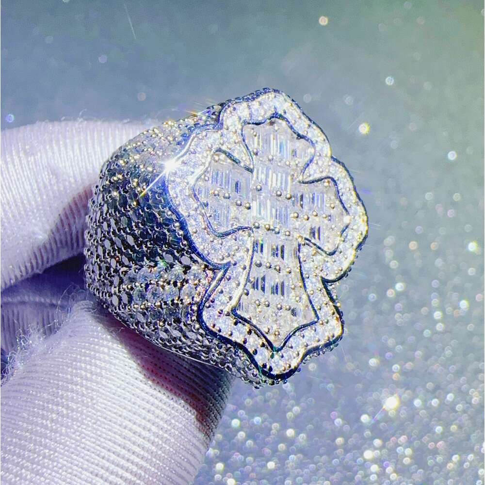 Band Rings Zuanfa Moissanite Jewelry Hip Hop Cross Baguette Vvs Dia Ring 2024 designer ring for women engagement High quality Fashion