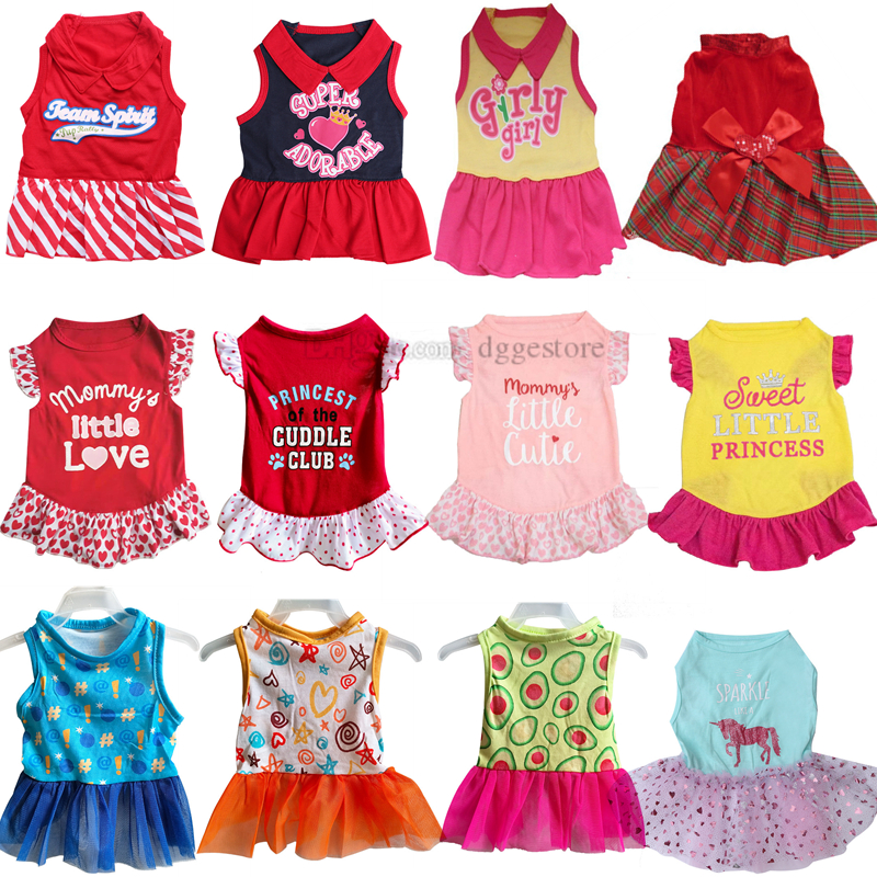 Small Cute Girl Female Dog Dress Mommy Puppy Shirt Skirt Doggie Dresses Pet Summer Clothes Apparel for Dogs and Cats 12 Color Wholesale S A880
