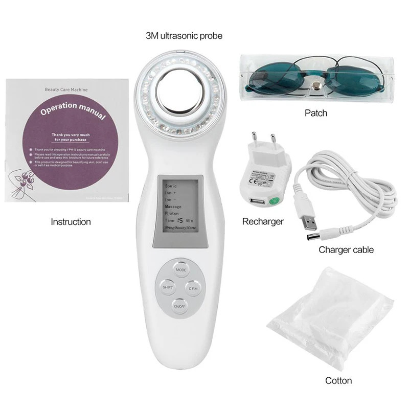 Face Care Devices 3MHz Ultrasonic 3 Colors LED Pon Massager Galvanic Ionic Therapy Face Cleaner Vibration Skin Care Ultrasound Massage 231108