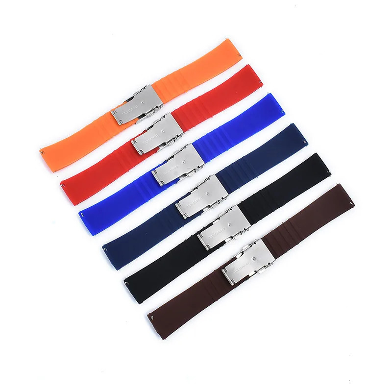 Watch Bands Sport Silicone Strap 18mm 20mm 22mm 24mm Band Folding Metal Buckle Waterproof Rubber Replace Watch Bracelet Watchbands 231109