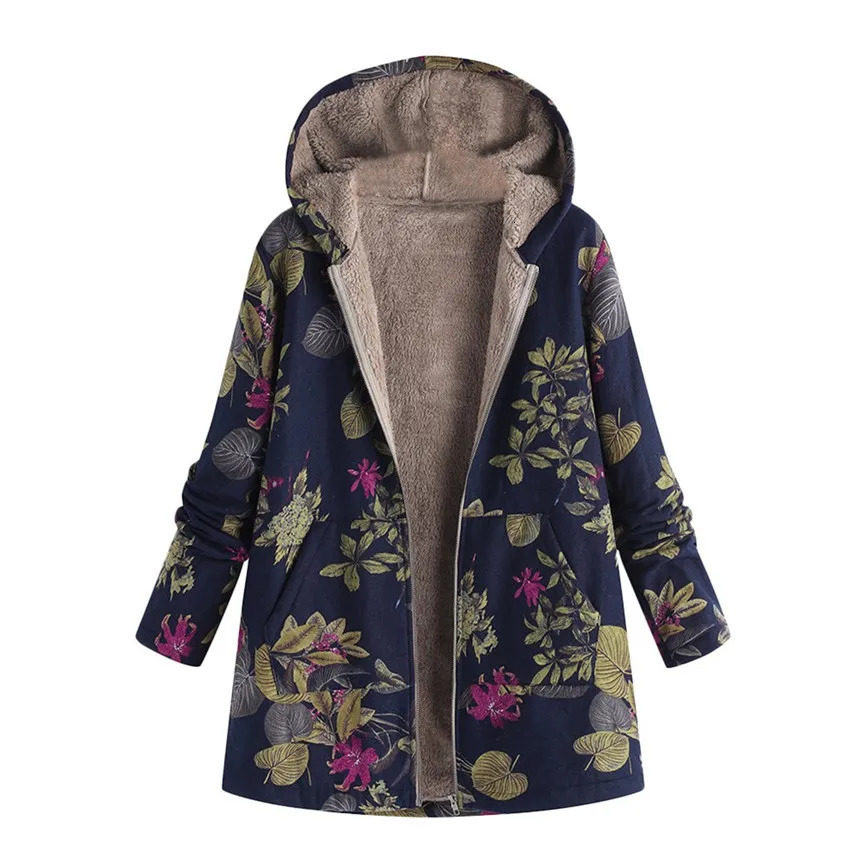 Womens Wool Blends Printed Hooded Long Sleeve Coat Oversized Vintage Women Autumn Winter Warm Plush Jacket Casual Ladies Clothes 231109