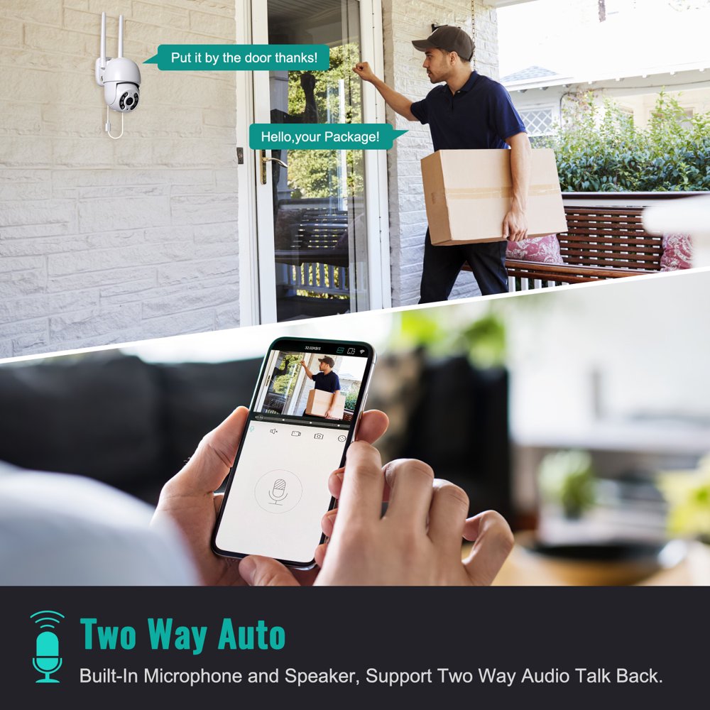 4MP Cameras Wireless Wifi 360° View Outdoor Camera with Full Color Night Vision IP65 Waterproof 2-Way Audio Home System for Indoor/O