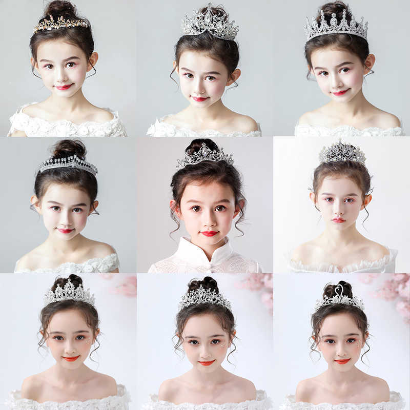Wedding Hair Jewelry Fashion Gold Silver Color Crystal Crowns For Kids Child Girls Pearls Tiaras Diadems Wedding Hair Accessories Bridal Jewelry P2304