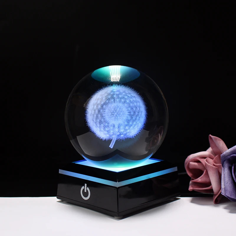 Decorations Fengshui 3D Laser Engraved Crystal Dandelion Ball Meditation Heag Global Home Decoration Glass Craft Sphere Christmas Gifts 231109