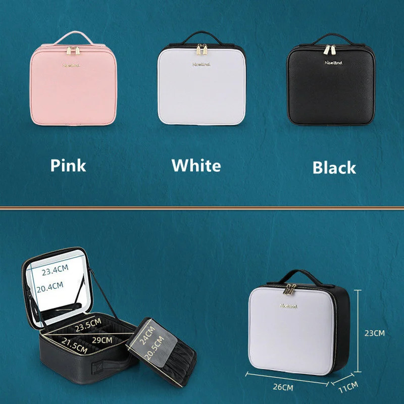 Compact Mirrors Smart LED Cosmetic Case with Mirror Cosmetic Bag Large Capacity Fashion Portable Storage Bag Travel Makeup Bags for Women 231109