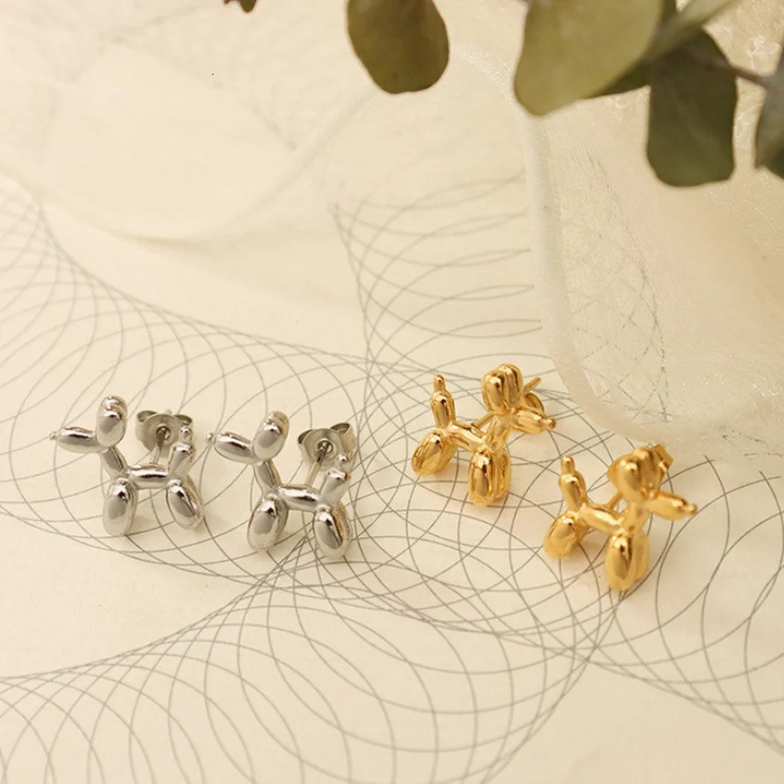 Stud 316L Stainless Steel Simple Wild Air Dog Necklace Bracelet Earrings Fashion Ladies Set SAN515 231109