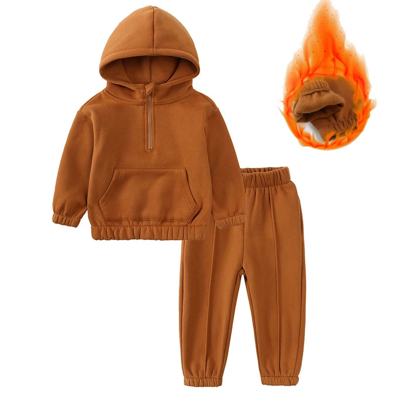 Clothing Sets Children's clothing autumn and winter children's fleece long sleeved set 0-6 year old baby hooded sweater sports two-piece s 2