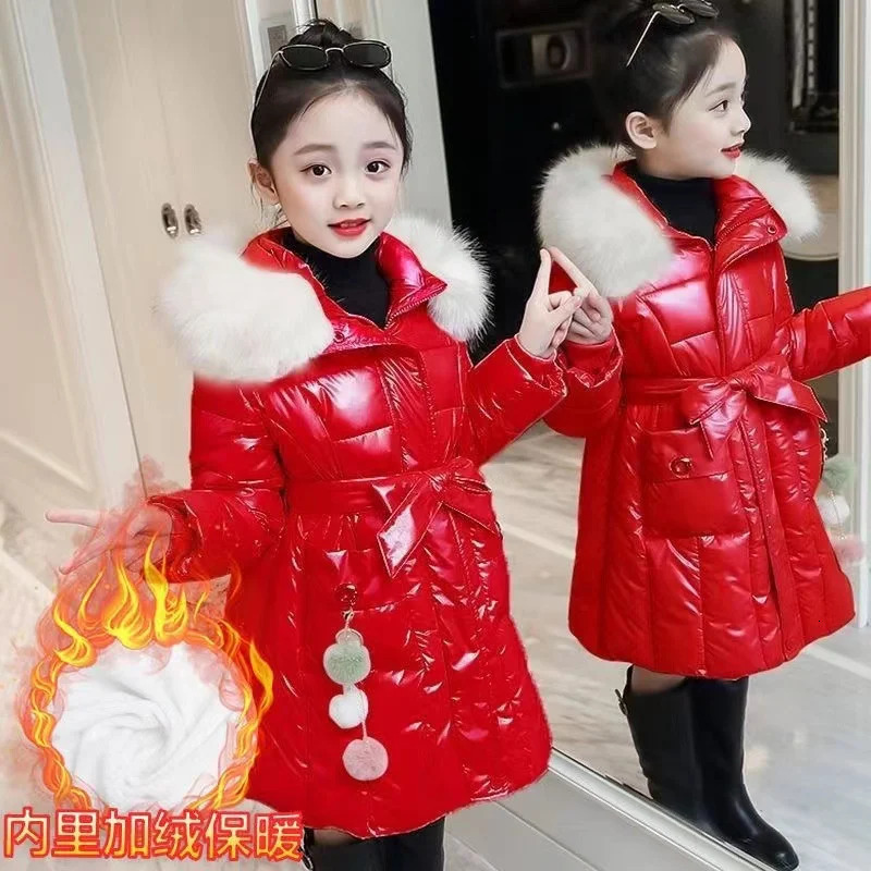 Down Coat Glossy Thick Warm Coats Winter Big Kids Hooded Fleece Warm Outerwear Cashmere Parka Snowsuit Jackets Girls Cotton Clothes 231108