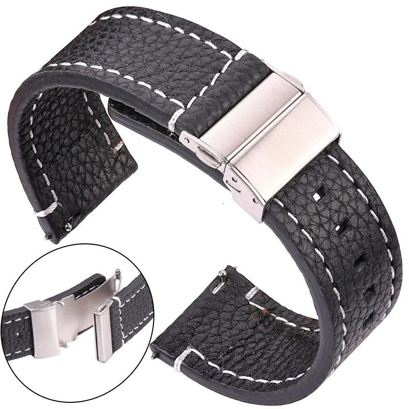 Watch Bands Soft Leather Watchband Brown Black 18mm 20mm 22mm 24mm Smart Watch Band Women Men Bracelet Cowhide Strap Deployment Clasp 231109