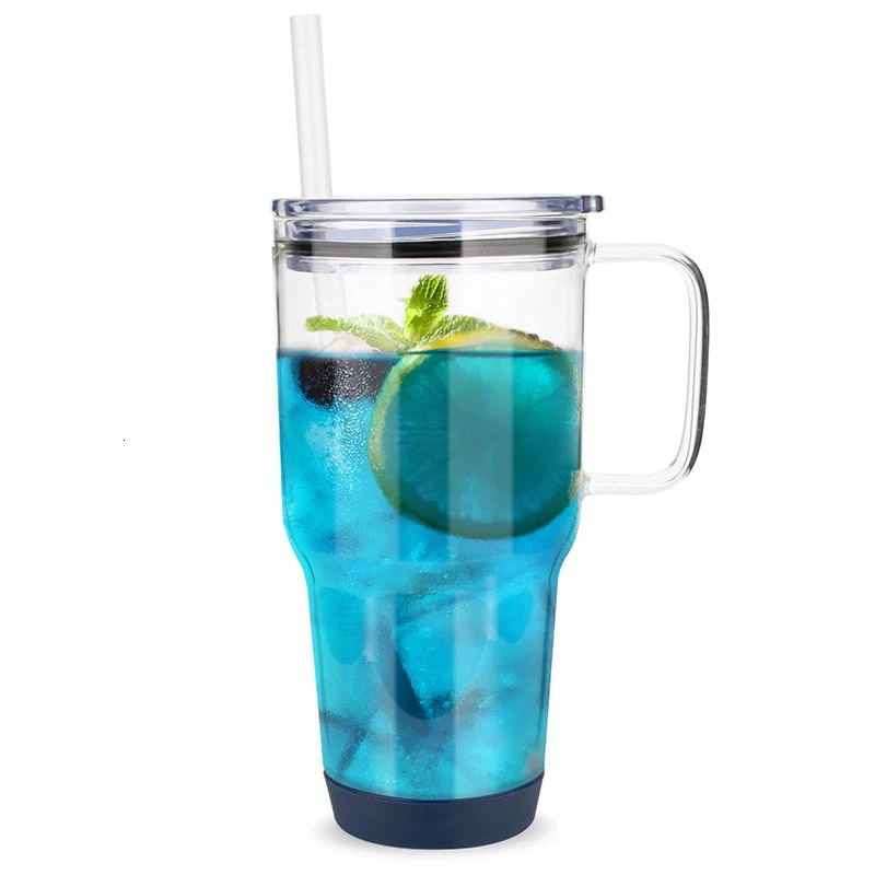 Mugs 32oz Drinking Glass Tumbler With Handle Lid Large Capacity Reusable Water Cup Iced Coffee Mug For Car Travel Camping Straw Cups 231109