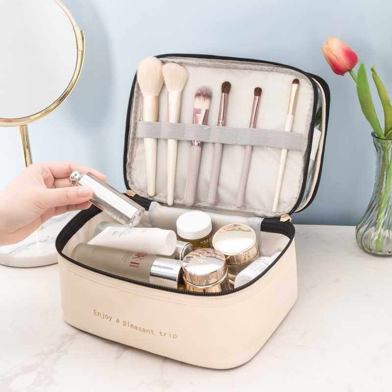 Cosmetic Bags Cases New Multifunction Waterproof Double Pu Bag Women Travel Makeup Case Toiletry Beauty Partition Storage Washing Organizer 230404