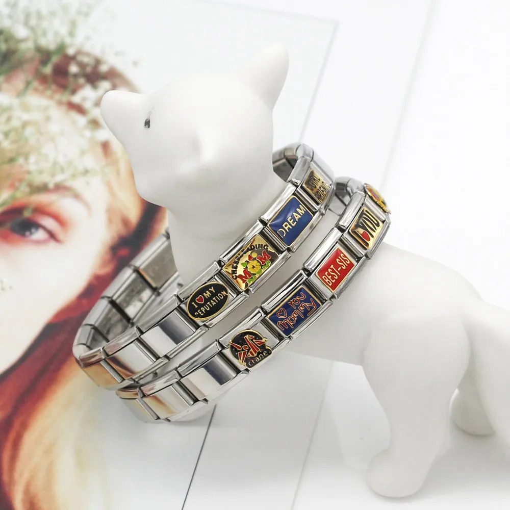 Charms Hapiship Top Top 9mm Width Original Daisy MOM Dream Love Italian Charm Bracelet Stainless Steel Jewelry Making DJ060 231109