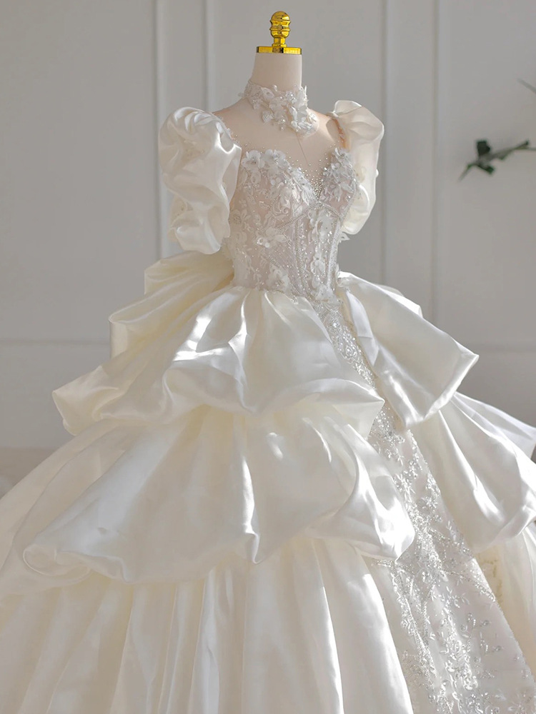 Ball Gown Wedding Dresses flower beaded Sheer crystal Neck Crystal Beaded Appliqued Bridal Gowns lace stain sequined designer Vestido De Novias