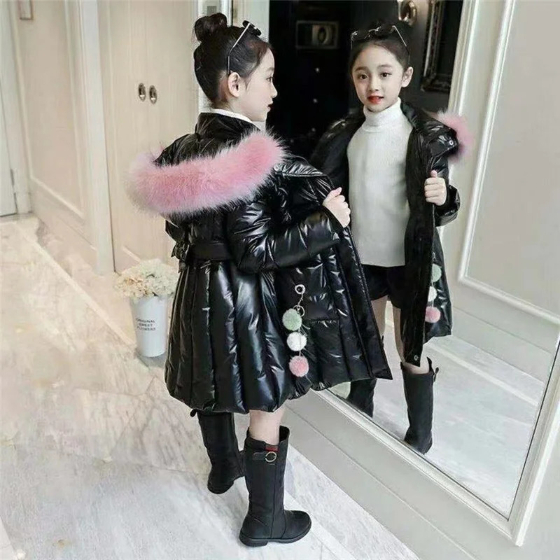 Down Coat Glossy Thick Warm Coats Winter Big Kids Hooded Fleece Warm Outerwear Cashmere Parka Snowsuit Jackets Girls Cotton Clothes 231108