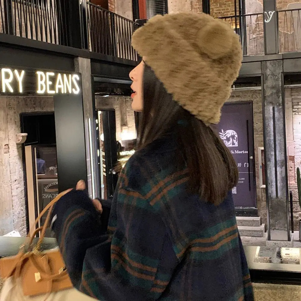 BeanieSkull Caps Fashion Autumn Winter Women Beanies Warm Cute Bear Ear Hat Casual Couple Knitted Plush Soft Bucket Hats Present 231109