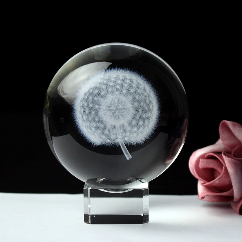 Decorations Fengshui 3D Laser Engraved Crystal Dandelion Ball Meditation Heag Global Home Decoration Glass Craft Sphere Christmas Gifts 231109