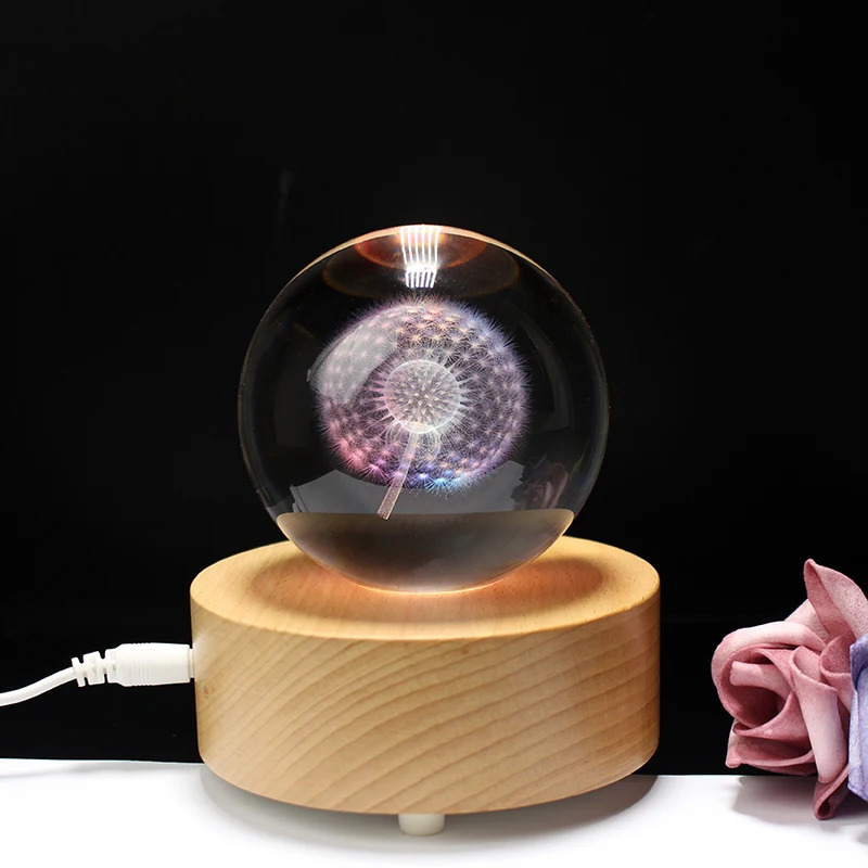Decorations Fengshui 3D Laser Engraved Crystal Dandelion Ball Meditation Heag Global Home Decoration Glass Craft Sphere Christmas Gifts 231109