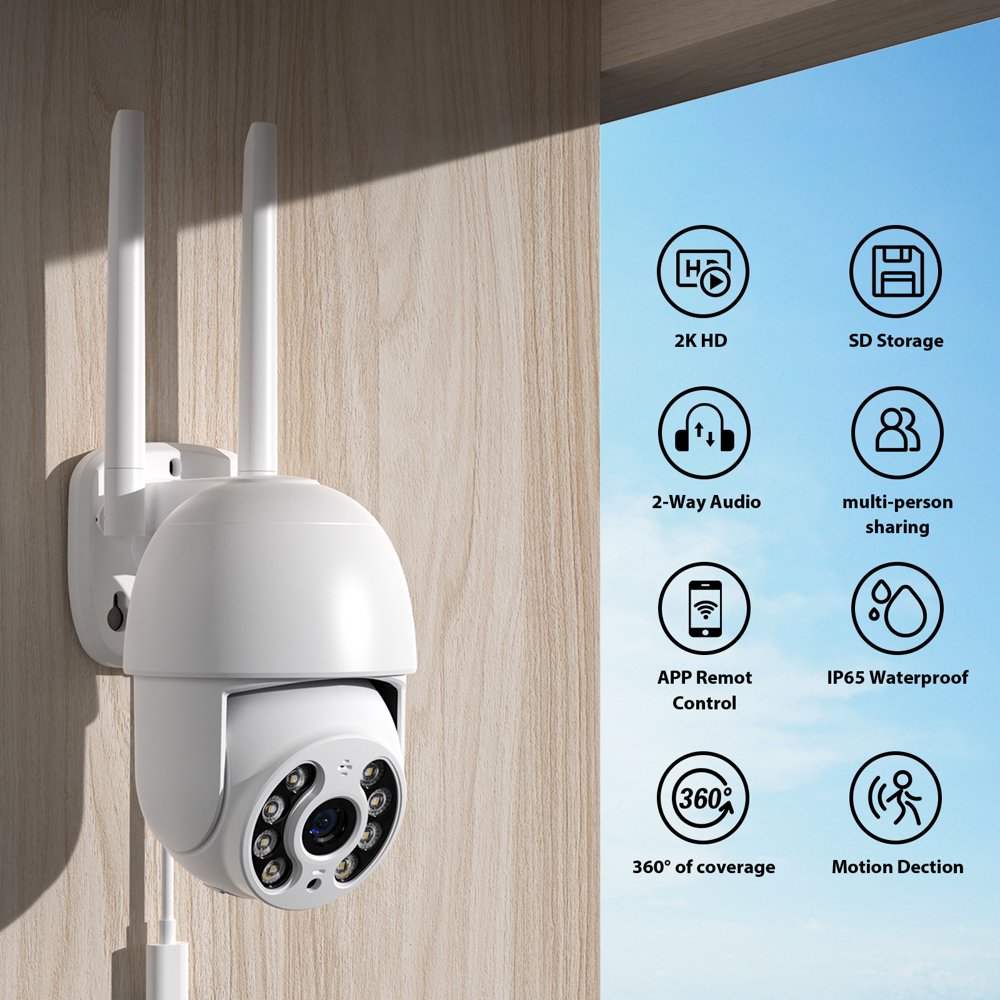 4MP Cameras Wireless Wifi 360° View Outdoor Camera with Full Color Night Vision IP65 Waterproof 2-Way Audio Home System for Indoor/O