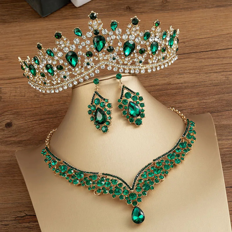 Stud KMVEXO Gorgeous Crystal AB Bridal Jewelry Sets Fashion Tiaras Earrings Necklaces Set for Women Wedding Dress Crown 231109
