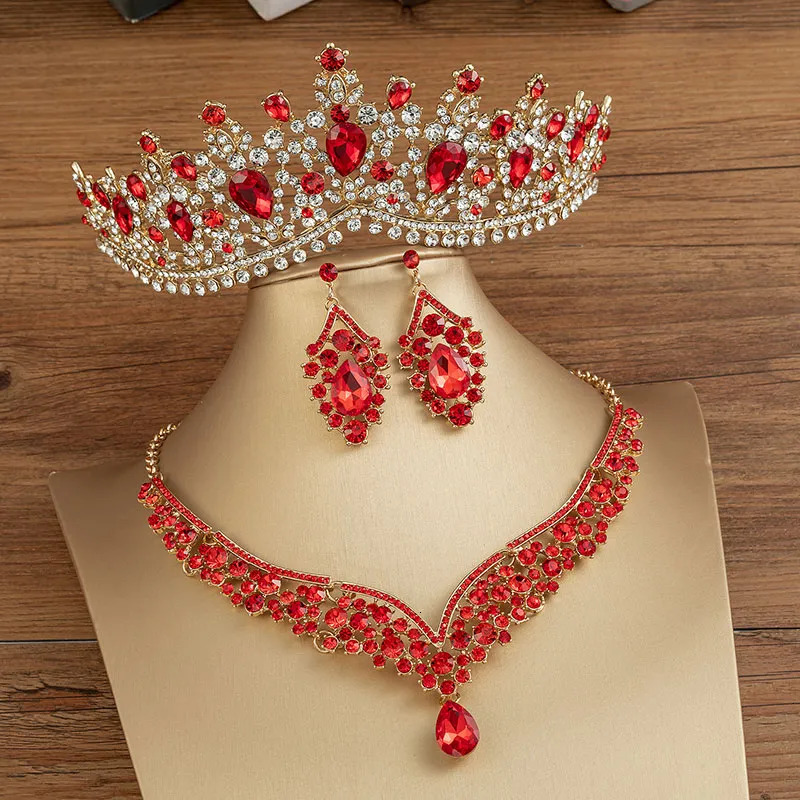 Stud KMVEXO Gorgeous Crystal AB Bridal Jewelry Sets Fashion Tiaras Earrings Necklaces Set for Women Wedding Dress Crown 231109