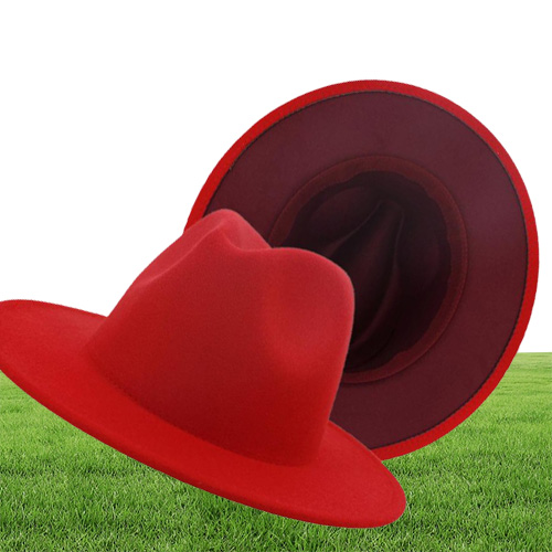 FS White Red Patchwork Wool Felt Jazz Fedora Hat Women Unisex Wide Brim Panama Party Trilby Cowboy Cap Men Gentleman Wedding Hat51