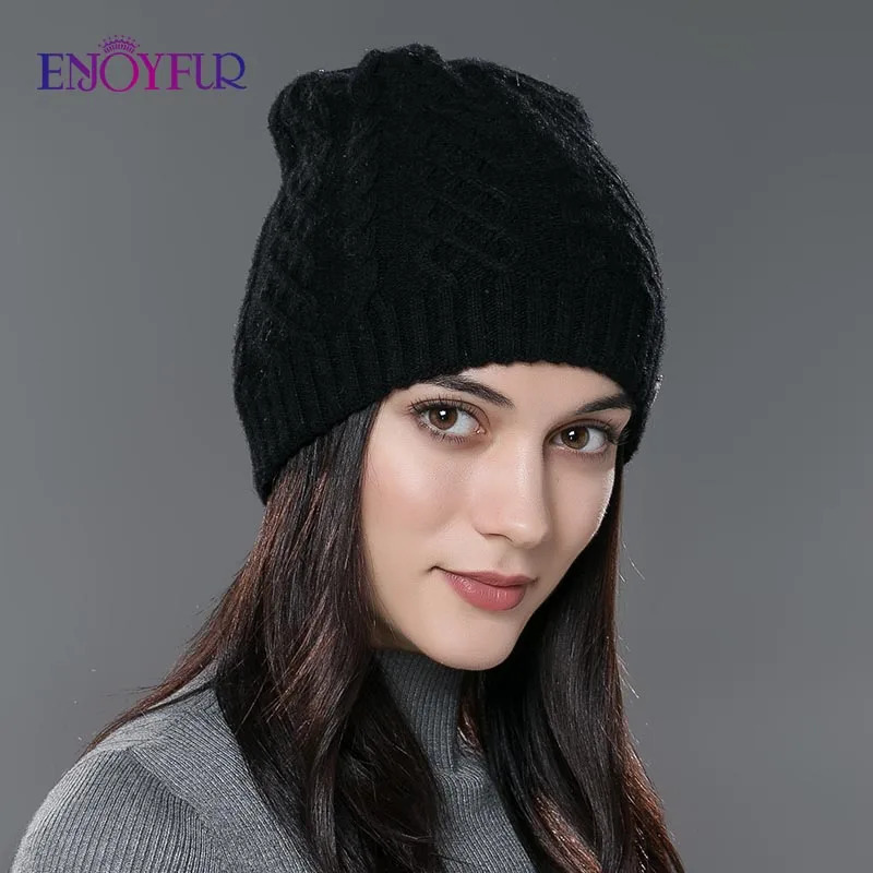 BeanieSkull Caps ENJOYFUR Women Autumn Winter Hats Elastic Knitted Wool Cotton Gorro Solid Multicolors Beanies Cap Highend Cute Casual 231109