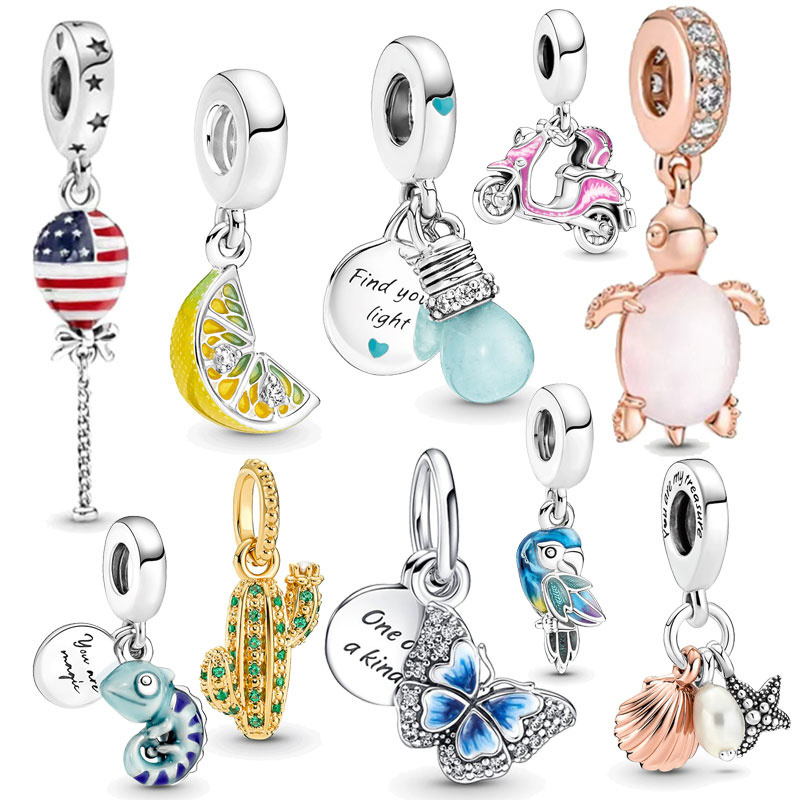 New 925 Sterling Silver Little Turtle Cherry Chameleon Charm Pendant Fit S925 Snake Bracelet Women Jewelry Gift DIY