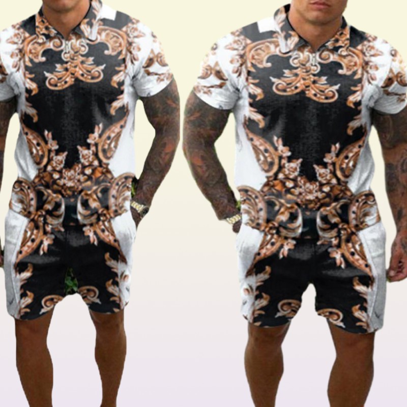 Men039s Tracksuits Tshirt loose printed shorts youth casual suits man xxl plus size blouse retro printing track suit