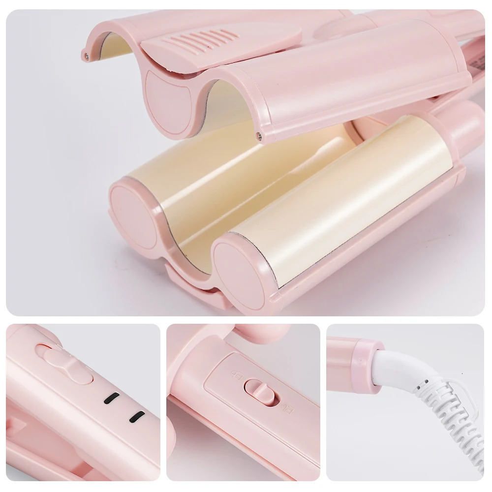 Curling Irons Hair Curler Triple Barrels Ceramic Curling Iron Button Key Big Wave Deep Wavy Splint Egg Rolls Electric Fast Hair Styling Tools 231109