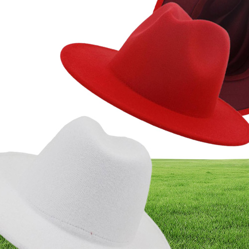 FS White Red Patchwork Wool Felt Jazz Fedora Hat Women Unisex Wide Brim Panama Party Trilby Cowboy Cap Men Gentleman Wedding Hat51