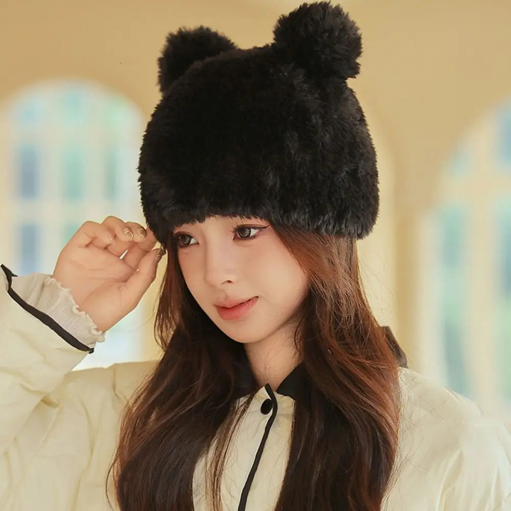 BeanieSkull Caps Fashion Autumn Winter Women Beanies Warm Cute Bear Ear Hat Casual Couple Knitted Plush Soft Bucket Hats Present 231109