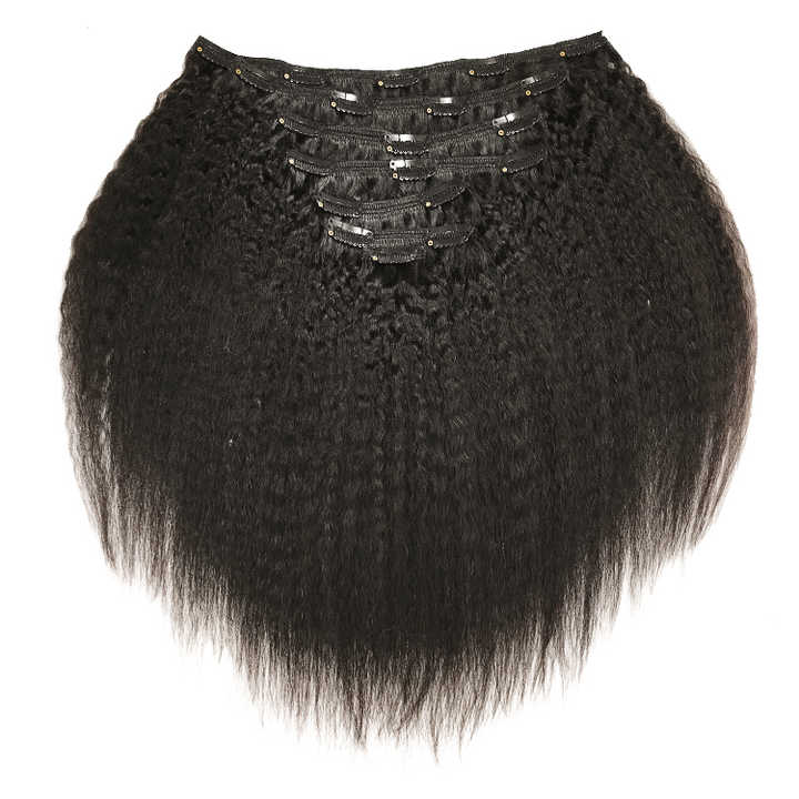 Kinky Straight In Extensions Real Remy Human Hair Brazilian Clip Ins Extension For Women 140G