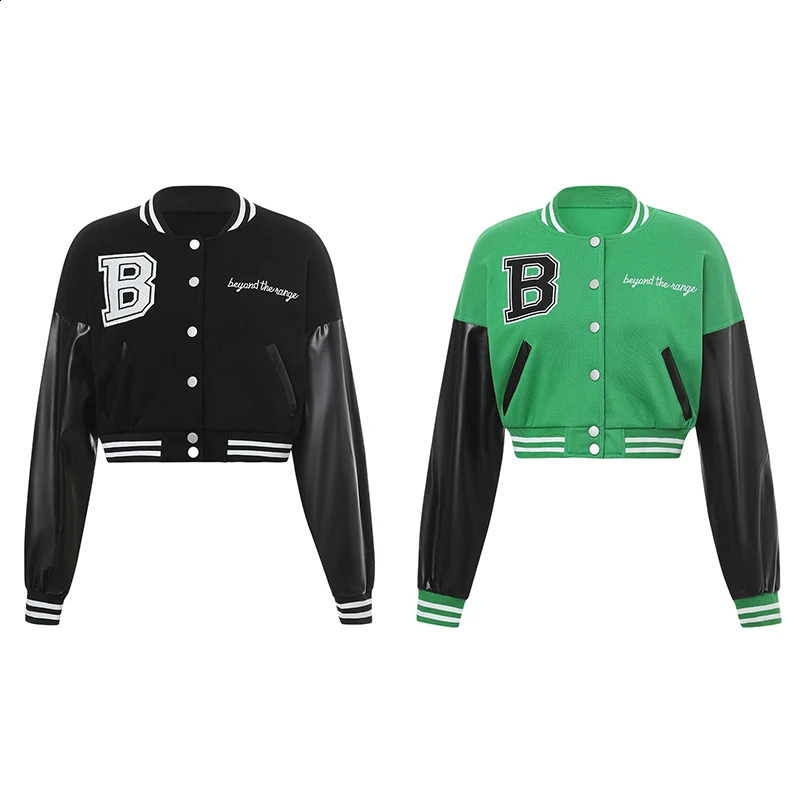 Women's Jackets Woman Y2K Oversized Baseball Uniform Jacket Bomber Top Coat Letters Embroidery Pattern Long Sleeve with Pocket 231109