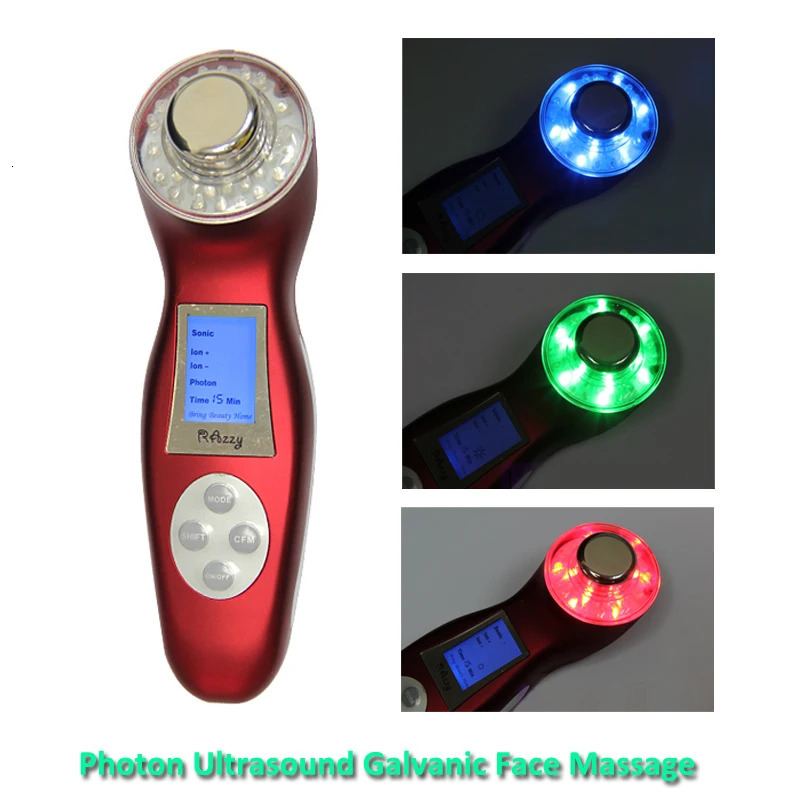 Face Care Devices 3MHz Ultrasonic 3 Colors LED Pon Massager Galvanic Ionic Therapy Face Cleaner Vibration Skin Care Ultrasound Massage 231108
