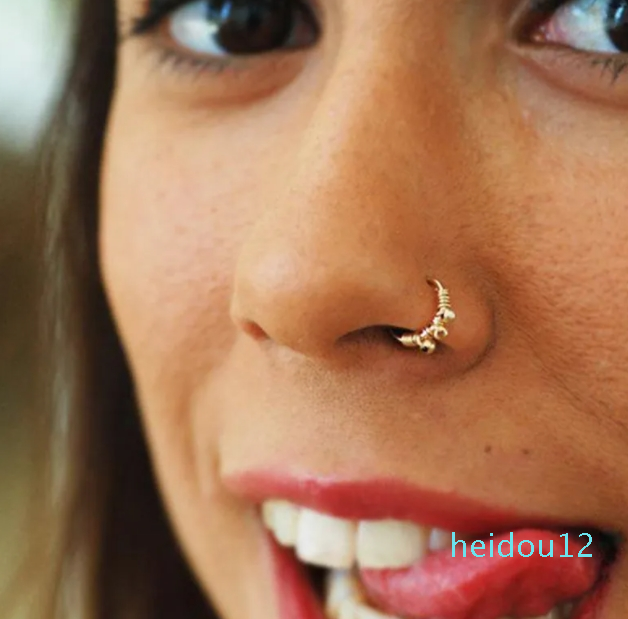 Gold Real Piercing Nose Ring Handmade Vintage Charm Hoop Fake Grillz Punk