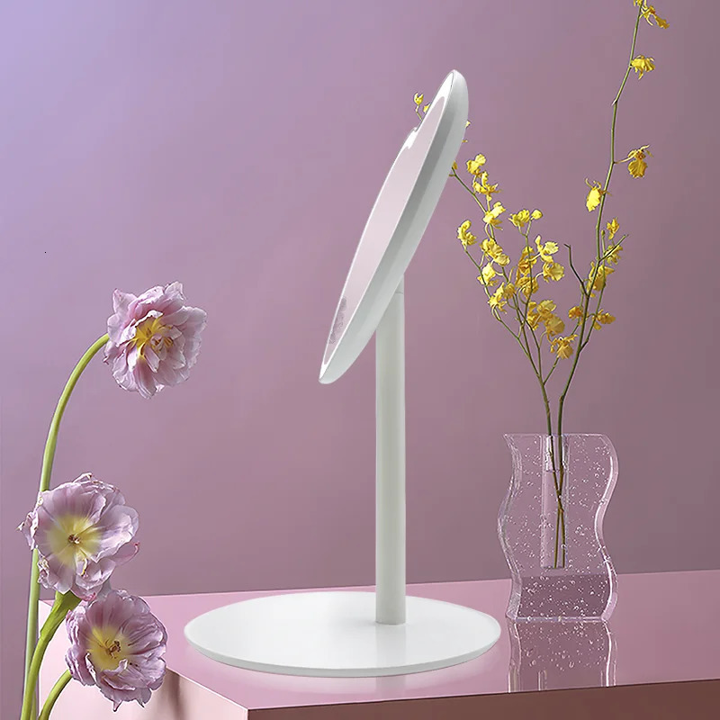 Compact Mirrors Desktop Led Heart Shape Vanity Mirror Adjustable Three-color Light Cosmetic Rechargeable Makeup Mirrors 231109