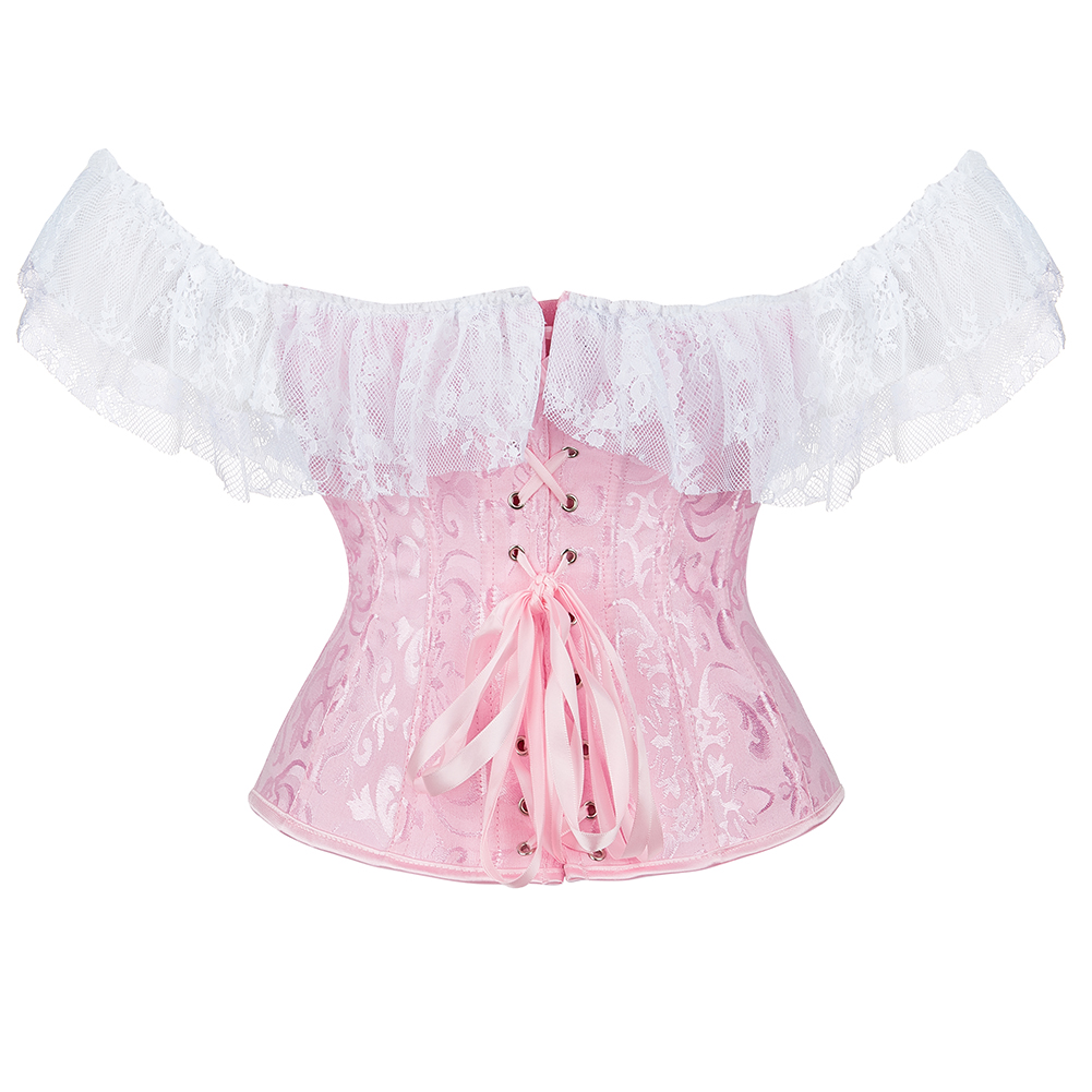 Women Gothic Jacquard Lolita Overbust Corset Top with Lace Off-shoulder Sleeves Plus Size Fashion Shapewear Victorian Corpete Korset Clubwear Multicol