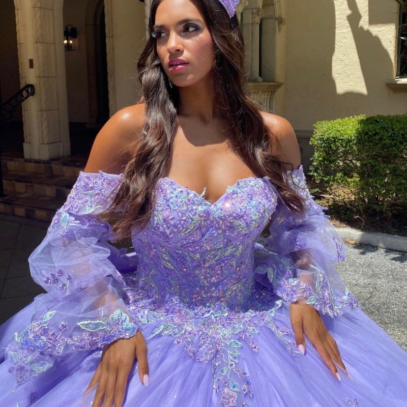 Lavender Ball Gown Quinceanera Dress 2025 Lace Applique Beads Long Train XV Princess Vestidos De 15 Anos Birthday Sweet 16 Dress