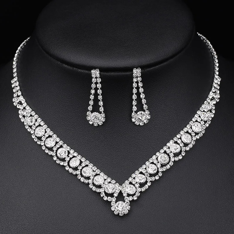 Stud TREAZY Silver Color Rhinestone Crystal Bridal Jewelry Sets for Women Necklace Earrings Bracelet Set Wedding Accessories 231109