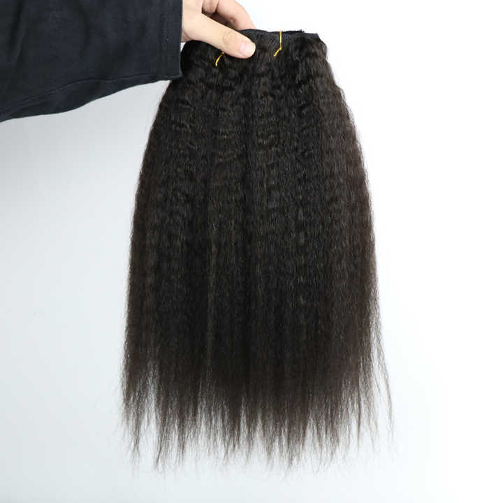 Kinky Straight In Extensions Real Remy Human Hair Brazilian Clip Ins Extension For Women 140G