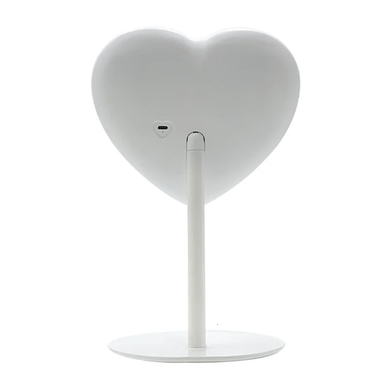 Compact Mirrors Desktop Led Heart Shape Vanity Mirror Adjustable Three-color Light Cosmetic Rechargeable Makeup Mirrors 231109