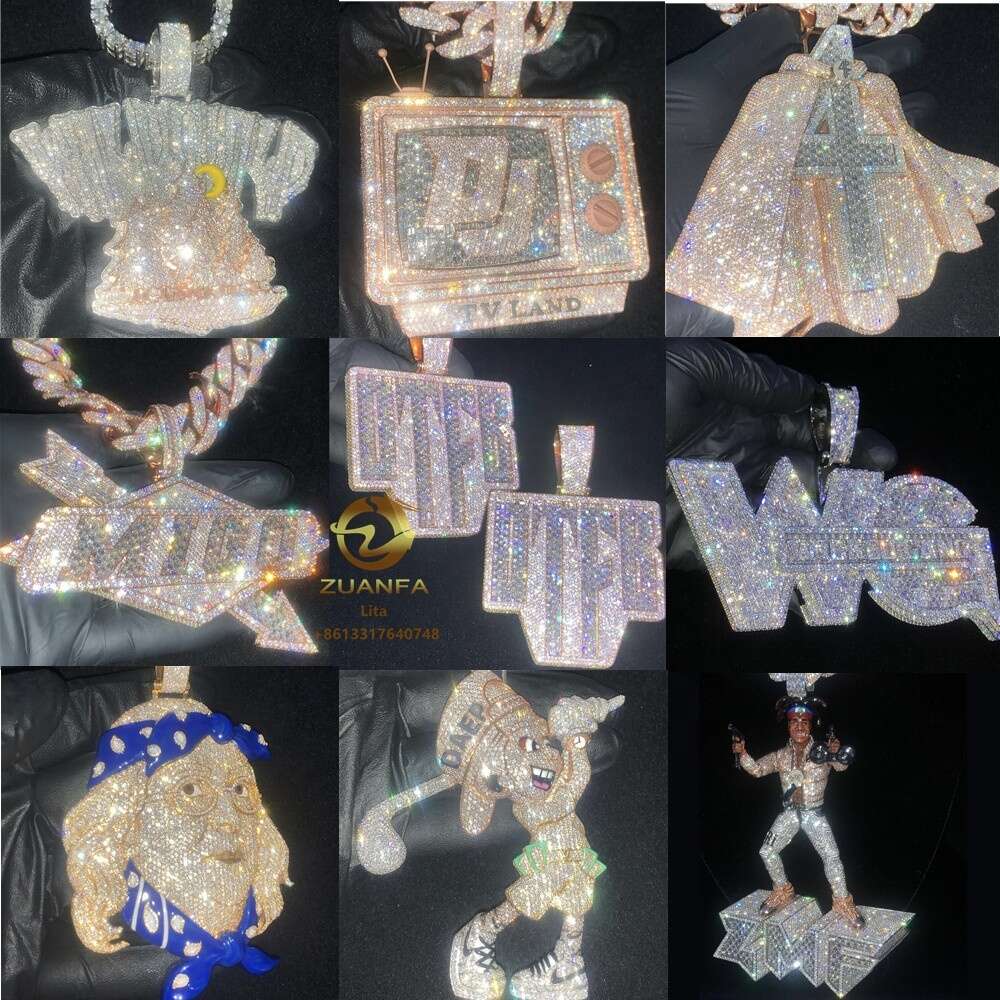Iced Out Jewelry Moissanite Dias Necklace Initial Hip Hop Sier Custom Pendant