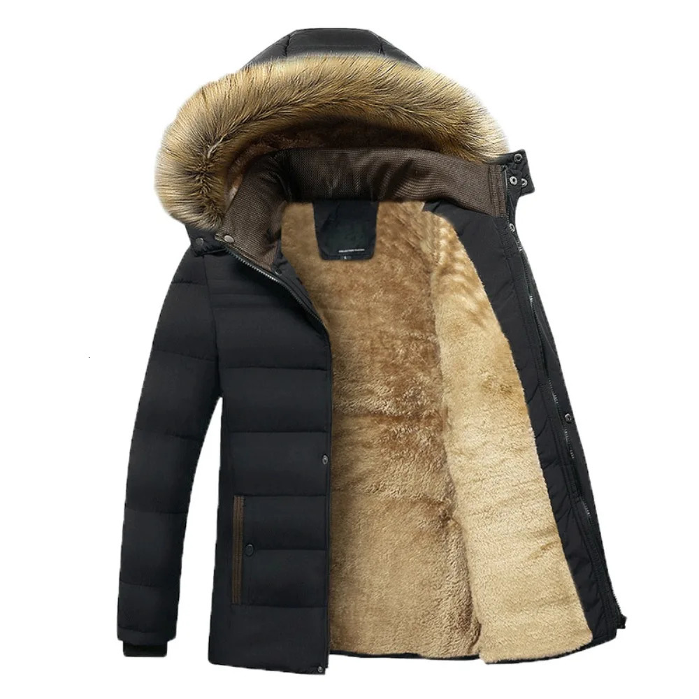 Men's Fur Faux Fur Winter Men's Warm Thick Fleece Parkas Jacket Fashion Windproof and Waterpoor Hooded Fur Collar Coat Autumn Outerwear 2311