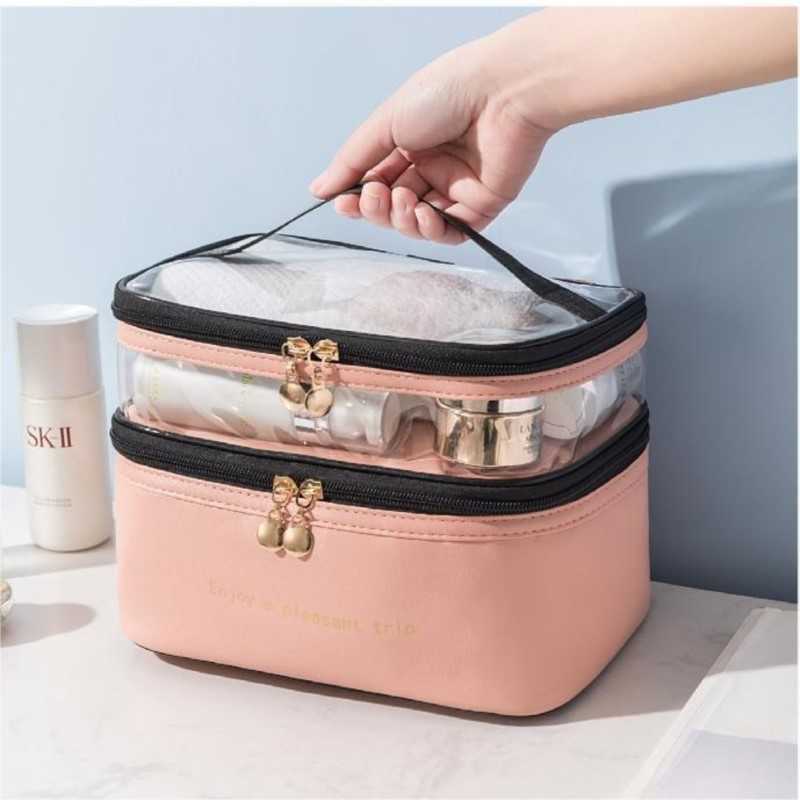 Cosmetic Bags Cases New Multifunction Waterproof Double Pu Bag Women Travel Makeup Case Toiletry Beauty Partition Storage Washing Organizer 230404