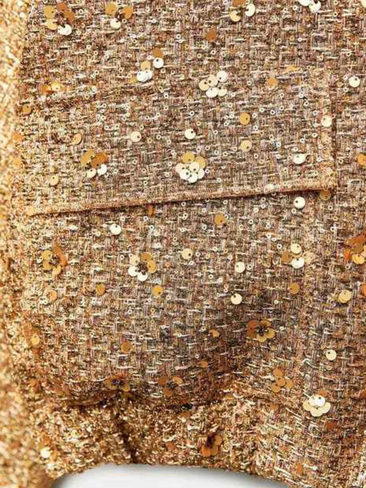 Women's Jackets Fashion Sequin Coat For Women Pocket Long Sleeve Stand Collar Gold Female Jacket Autumn Single Breasted Lady Y2k Outwear Top 2311