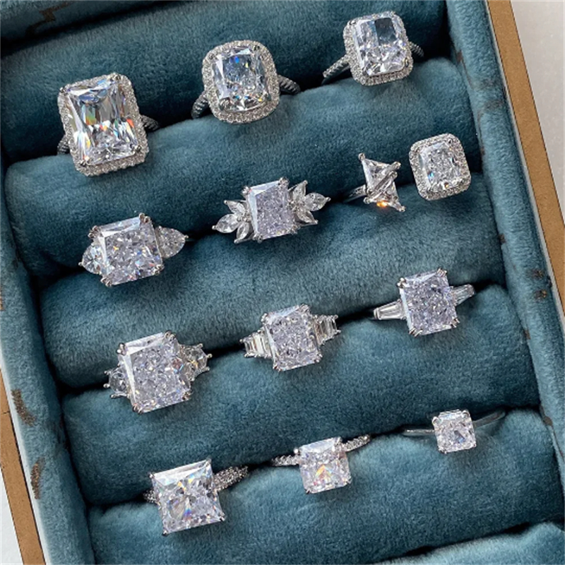 14 Styles Moissanite Dia Ring 100% Real Sterling Sier Party Wedding Band Rings for Women Bridal Engagement Jewelry